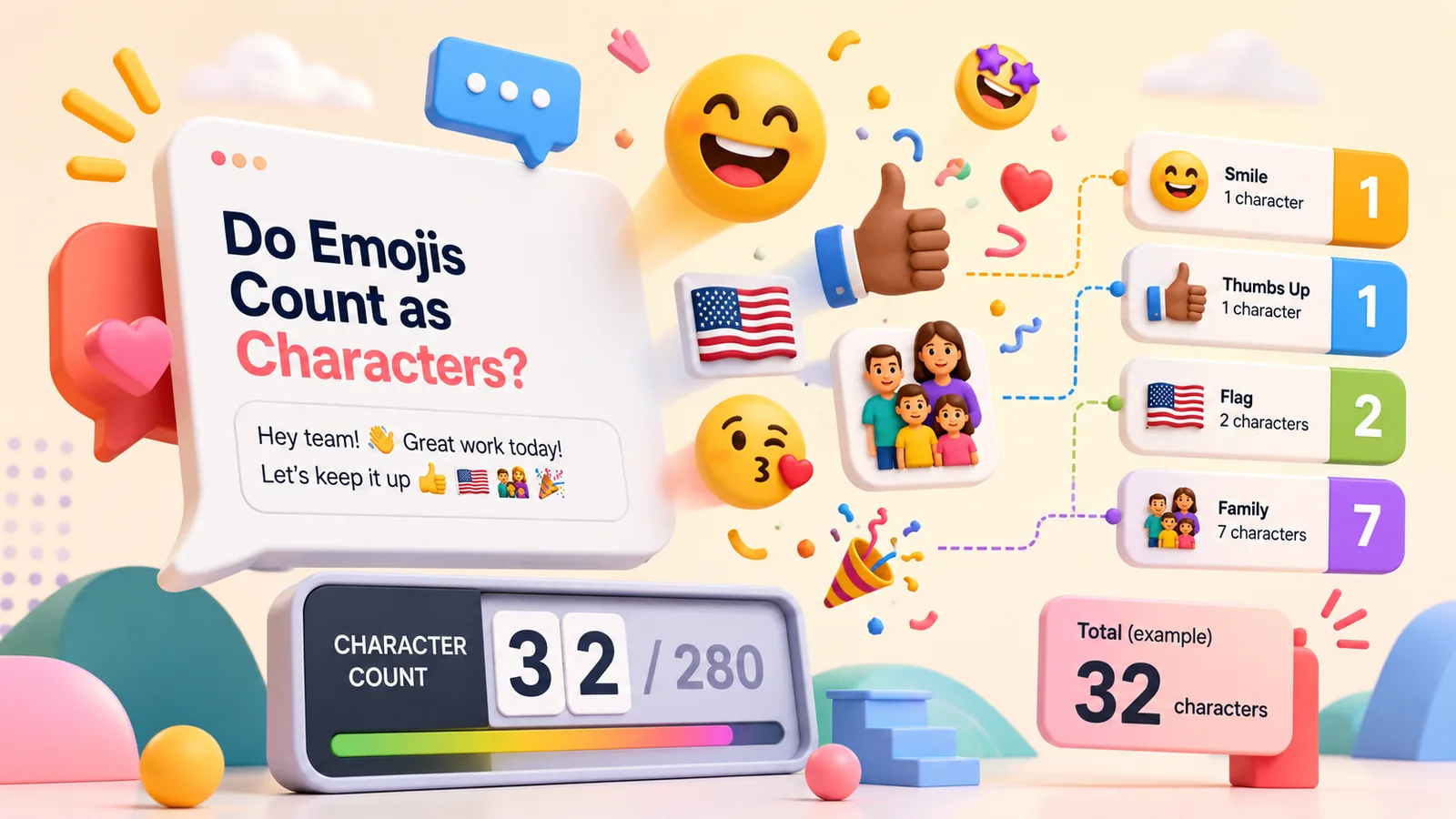 Visual guide to how emojis count as characters across different platforms