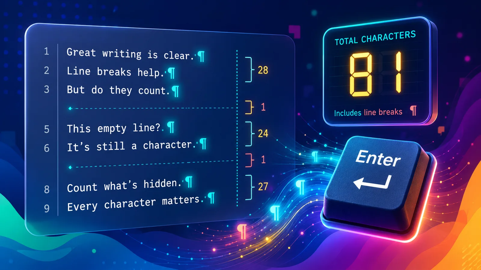 Visual guide to how line breaks count as characters in text limits